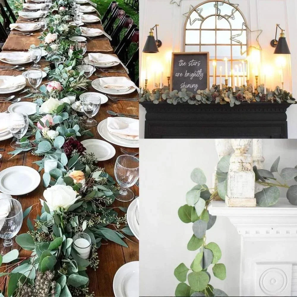 2PCS Artificial Eucalyptus Garland Faux Silk Eucalyptus Leaves Vines